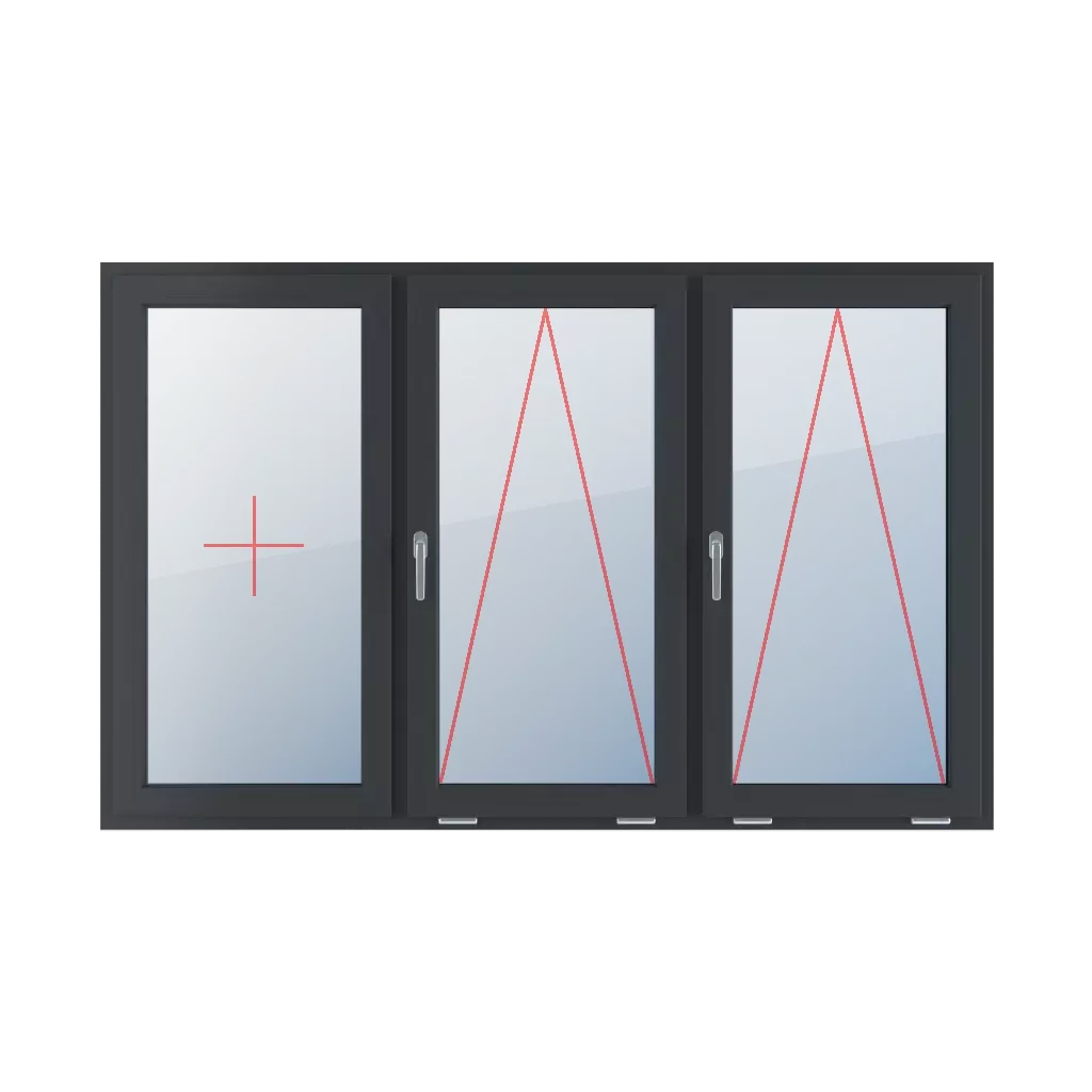 Fixed glazing in the wing, tiltable with a handle on the left side, tiltable with a handle on the left side windows types-of-windows triple-leaf symmetrical-division-horizontally-33-33-33  