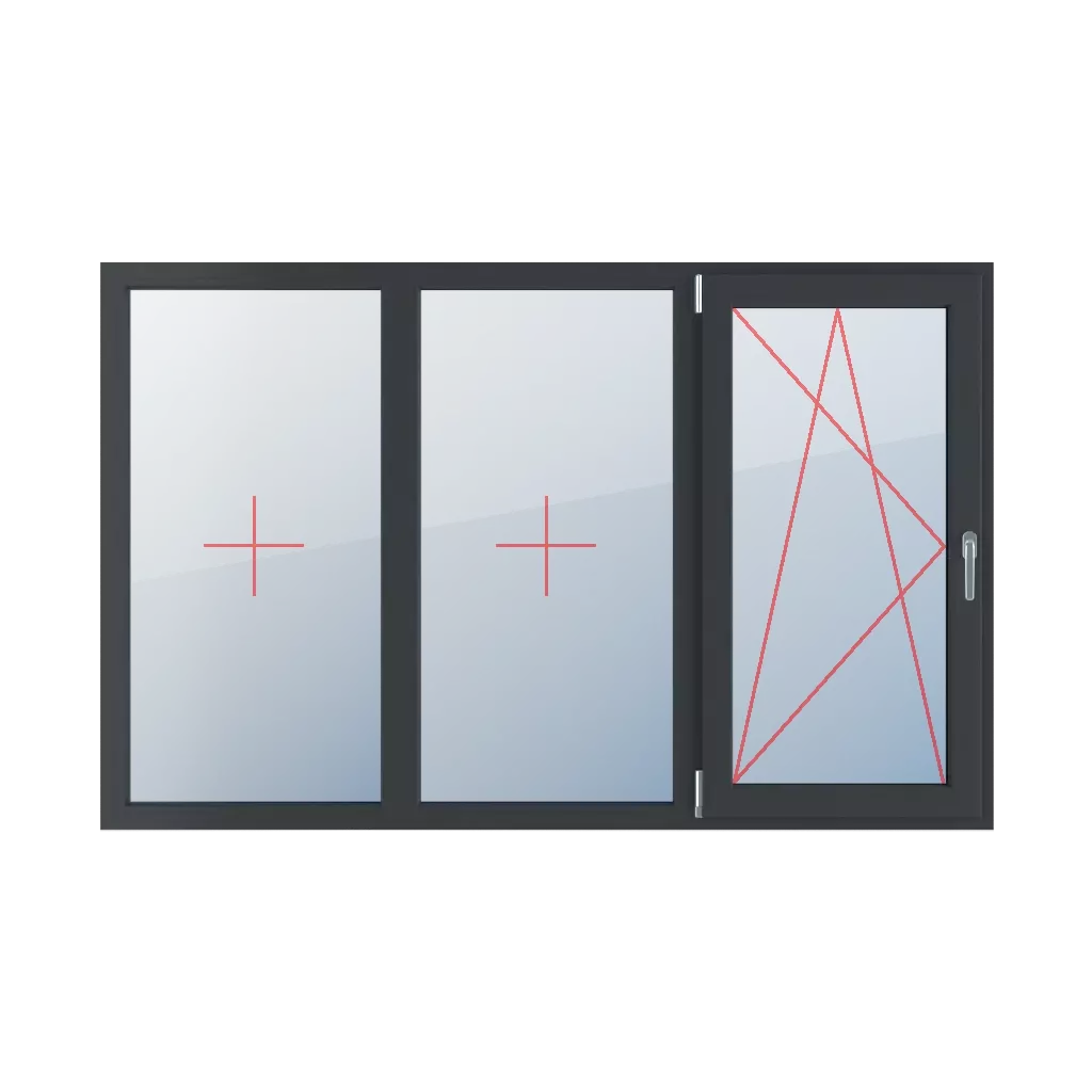 Fixed glazing in a frame, left-tilt and turn windows types-of-windows triple-leaf symmetrical-division-horizontally-33-33-33  