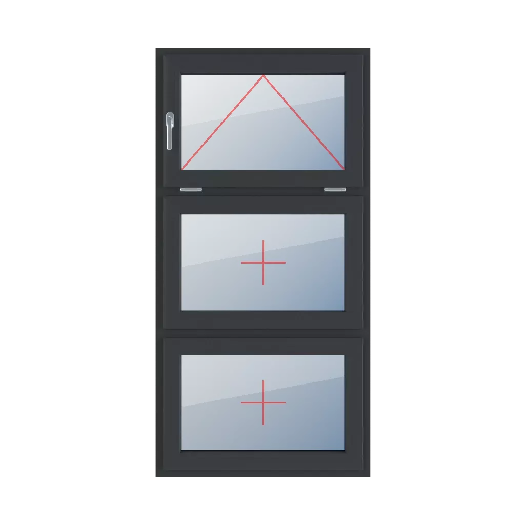 Tiltable with a handle on the left, fixed glazing in the sash windows types-of-windows triple-leaf vertical-symmetrical-division-33-33-33  