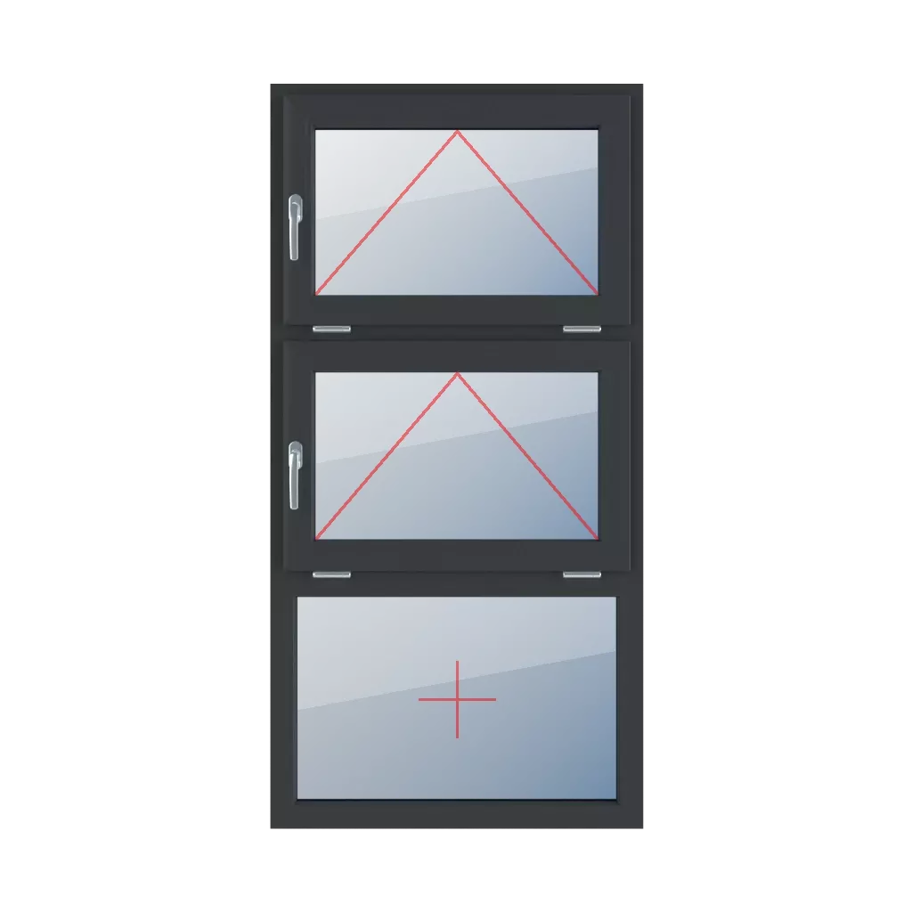 Tilt with a handle on the left, tilt with a handle on the left, fixed glazing in the frame windows types-of-windows triple-leaf vertical-symmetrical-division-33-33-33  